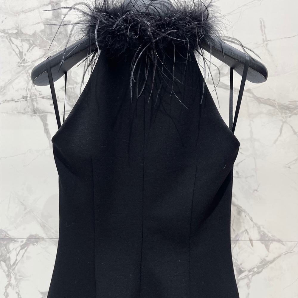 Saint Laurent Black Strapless Feather-Trim Sheath Dress - Picture 7 of 9